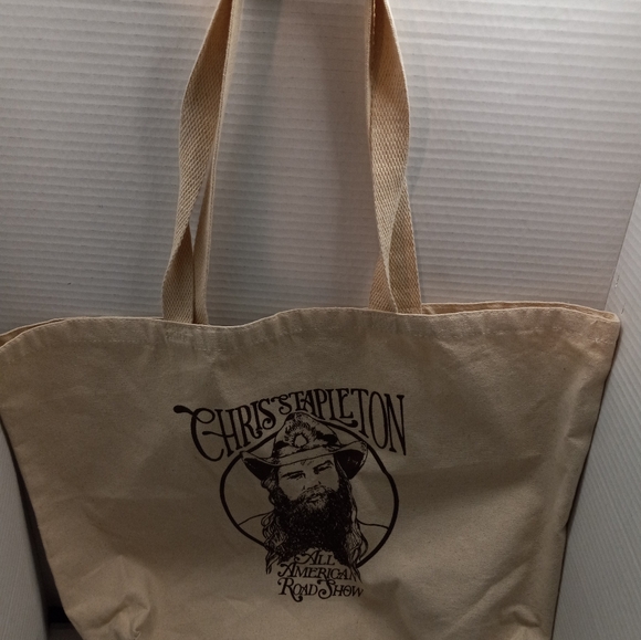 Chris Stapleton Q-Tees Canvas Fabric 15 1/2 in long x 20 in wide Cream Tote Bag - Picture 9 of 10